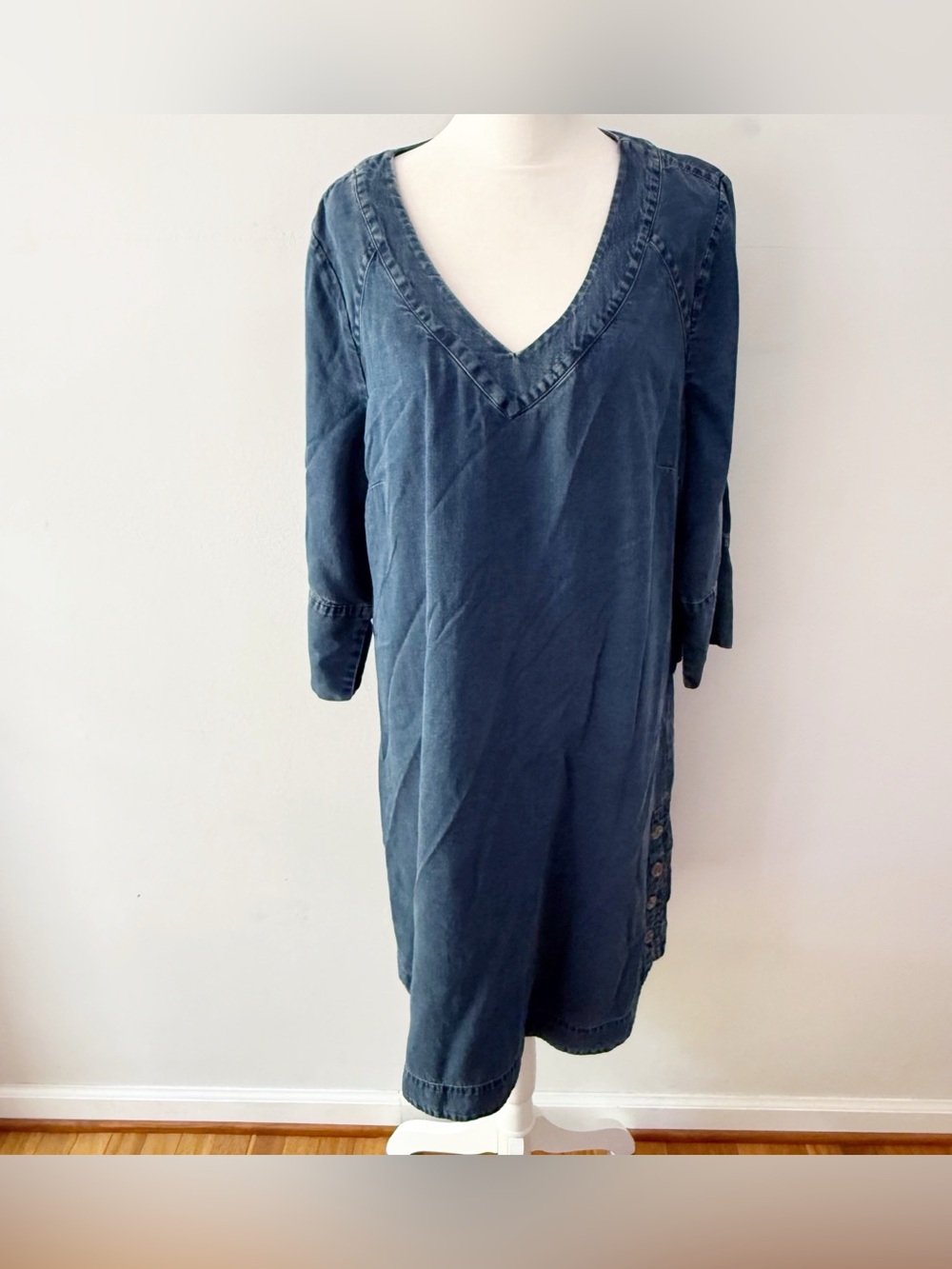 Soft Surroundings Women Positano Chambray Denim Dress Large Casual Comfy Soft